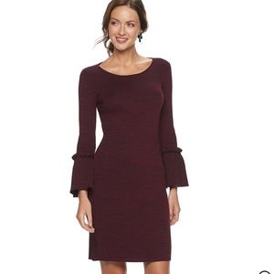 👗Women's Nina Leonard Bell Sleeve Ribbed Sweater Dress~Size Large👗